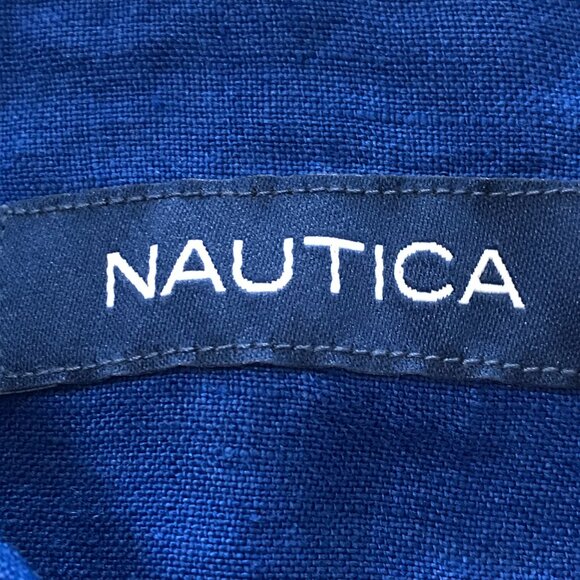 Nautica 100% Linen Shirt Men XXL Blue Button Up Short Sleeve Collared Preppie - Picture 3 of 11
